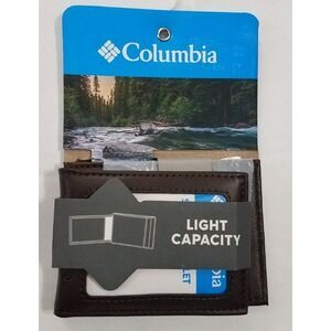 Columbia Brown Leather Men Wallet Card Case w Magnetic Closure RIFD Security NEW